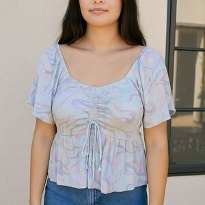 HIPPIE ROSE | Pastel Swirl Ruched Blouse